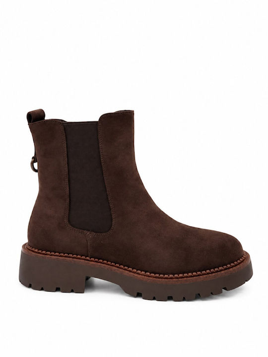 Suede Women's Brown Chelsea Ankle Boots