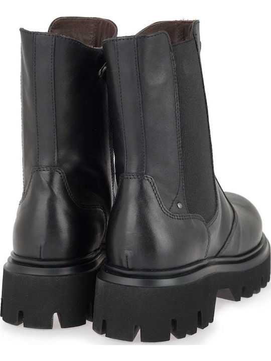 Leather Women's Ankle Boots with Mid Heel Black Leather