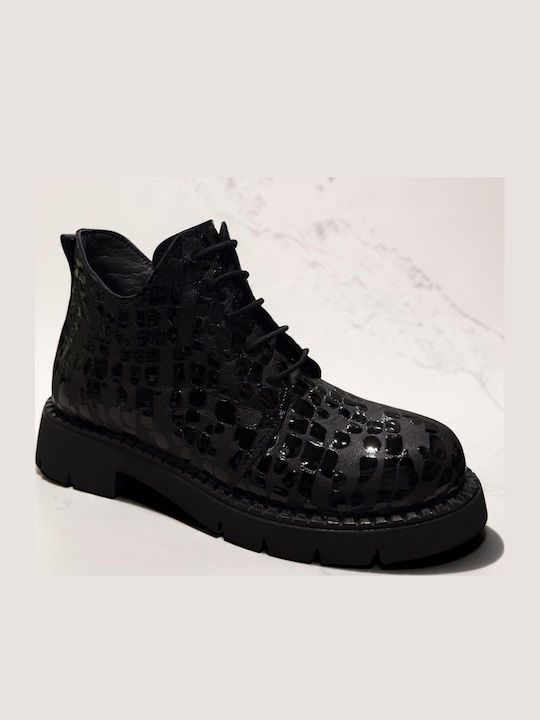 Ghete de Piele pentru Femei, Negre, Până la Gleznă