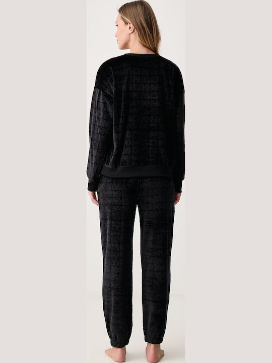 DKNY Зимен Дамски Комплект Пижама Черен