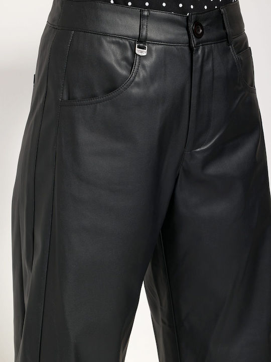Damenlederhose mit Relaxed Fit Schwarz