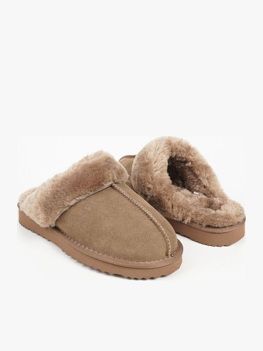 Suede Closed Brown Women's Slippers