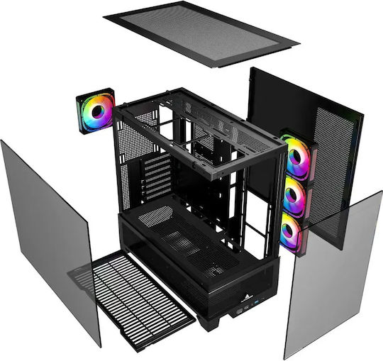 Mirage Mark 1 V2 Gaming Midi Tower Computer Case with Side Window and ARGB Lighting Black