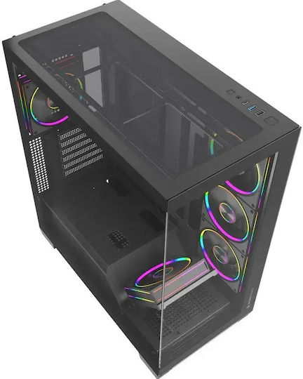 Mirage Mark 3 Gaming Midi Tower Computer Case with Side Window and ARGB Lighting Black