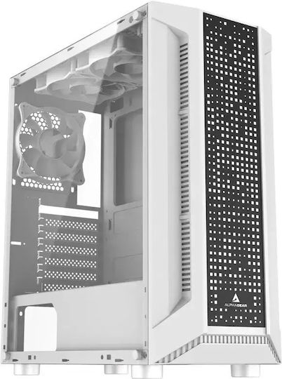 Trickster Gaming Midi Tower Computer Case with Side Window and RGB Lighting White