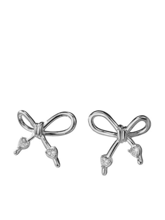 Stainless Steel Bow Earrings with Stones Gold