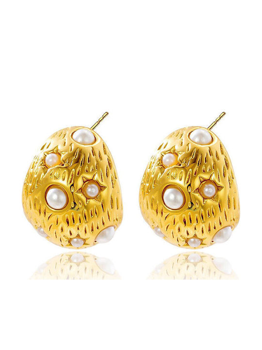 Steel Earrings Pearls & Textured Finish