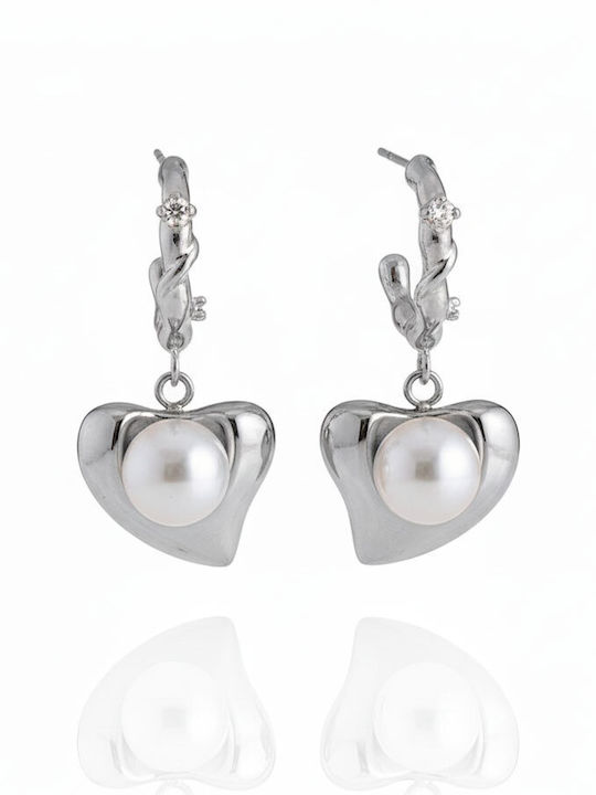 Stainless Steel Earrings Heart Pearl & Rhinestone Gold