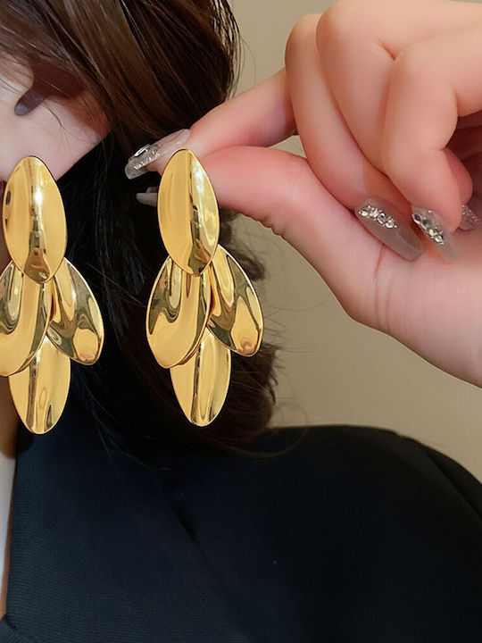 Steel Earrings Petal Layered Design Silver Gold