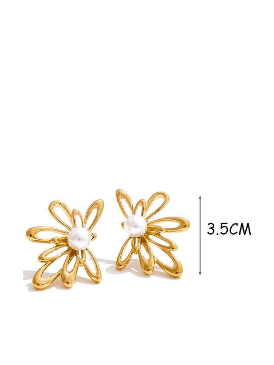 Steel Flower Pearl Gold Earrings