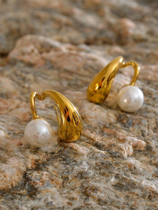 Gold Steel Pearl Earrings B3105 Gold