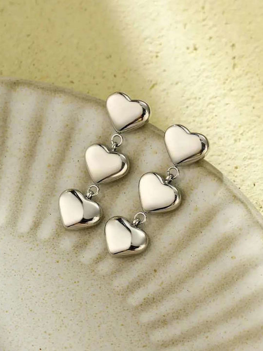 Triple Heart Dangle Earrings in Gold Stainless Steel