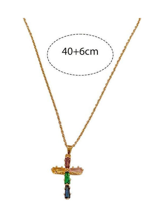 Women's Cross in Gold-Plated Steel with Chain