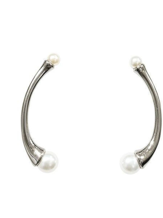 Stainless Steel Curved Pearl Earrings Gold