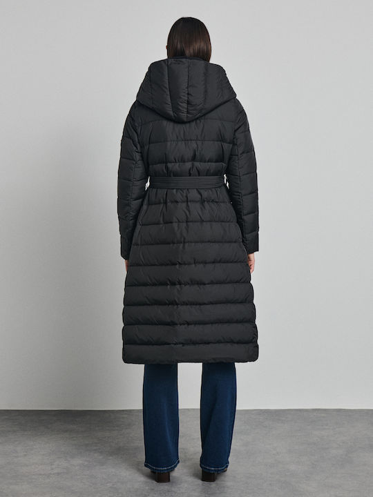 Lange Damen-Winterjacke Schwarz
