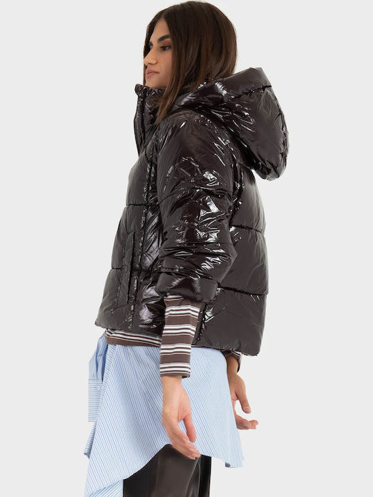 Trace Κοντό Γυναικείο Puffer Μπουφάν για Χειμώνα Chocolate
