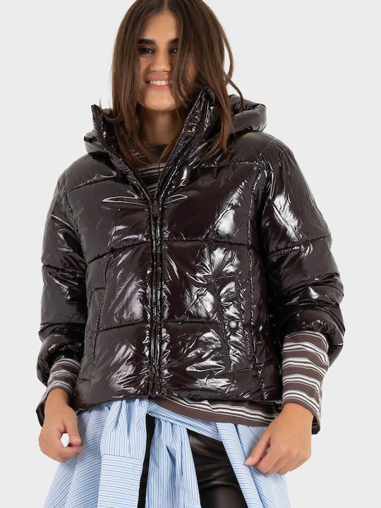 Trace Κοντό Γυναικείο Puffer Μπουφάν για Χειμώνα Chocolate