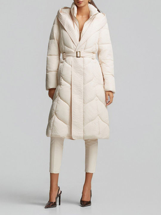 Long Women's Puffer Winter Jacket Ecru