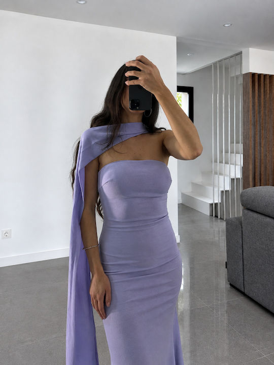 Καλοκαιρινό Maxi Βραδινό Φόρεμα Strapless Λιλά