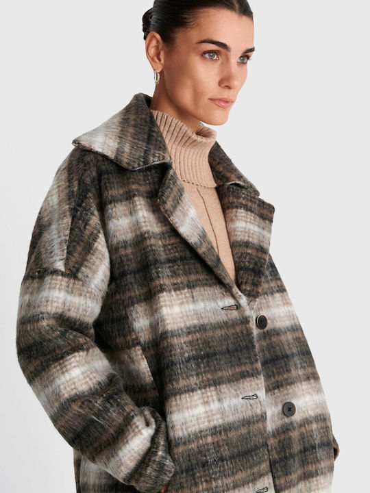 Damen-Halbmantel mit Karomuster Beige