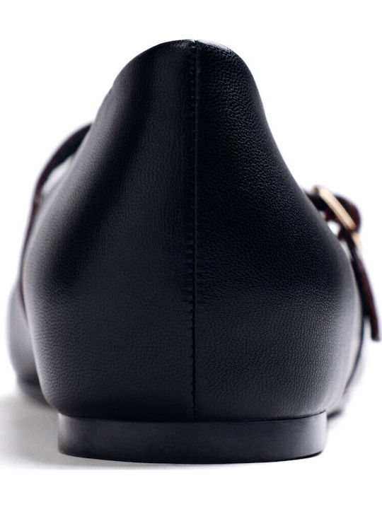 Δερμάτινες Γυναικείες Μπαλαρίνες Black / Burgundy
