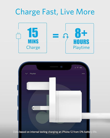 Anker Ladegerät mit Integriertem Kabel und USB-C-Anschluss 20 W Weiß (PowerPort III Cube)