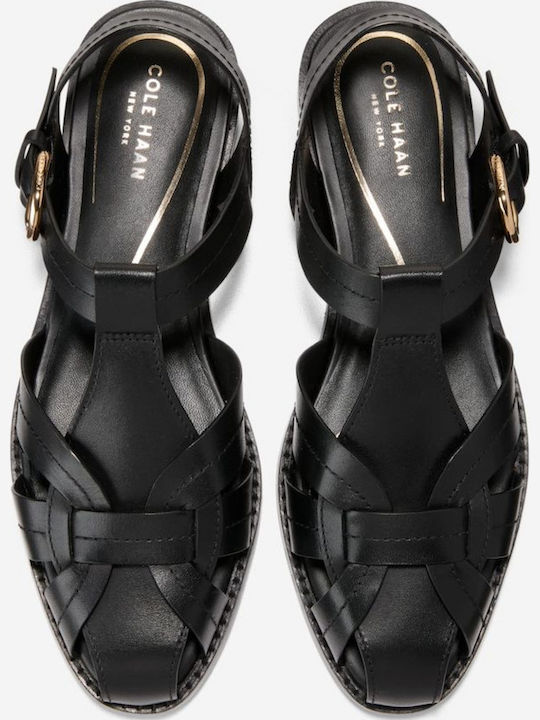 Rosette Leather Women's Black Sandals