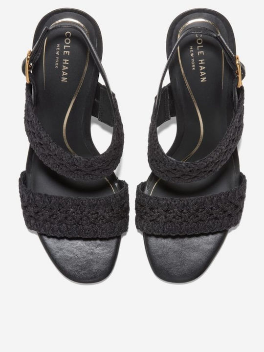Woven Black Leather Women's Sandals