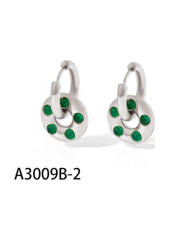Green and Gold Stainless Steel Dangle Earrings