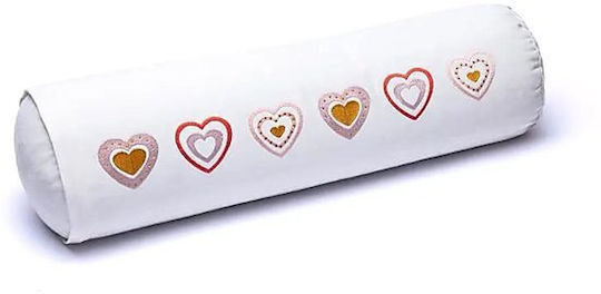 Yoga Bolster Round Yoga Pillow White Hearts Organic Cotton 60x16cm
