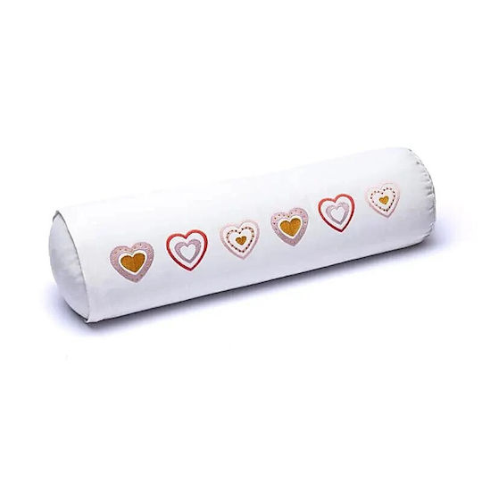 Yoga Bolster Round Yoga Pillow White Hearts Organic Cotton 60x16cm
