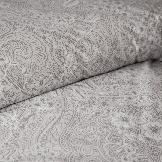 First Choice Комплект Плик за Завивка Памучен 200x220 см Двоен с 4 Калъфки за Възглавници и 1 Чаршаф Сив