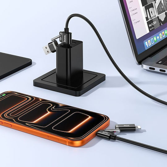 Hoco USB to Lightning / Type-C Cable 3A Μαύρο 1.2m 318576