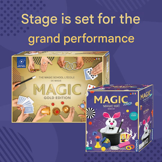 Kosmos Magic Tricks Set Magician’s Hat Plush Rabbit Magic Wand 25 Illusions Illustrated Guide Video Tutorials Children Ages 6+