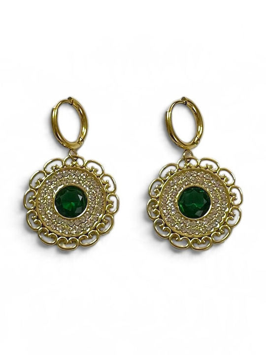 Women's Gold Dangle Earrings with Round Green Center Stone and Lace Detail Prime Steel Gold Green Women One Size Ssn336 Women's Gold Dangle Earrings with Round Green Center Stone and Lace Detail Prime Steel Gold Green Women One Size Ssn336