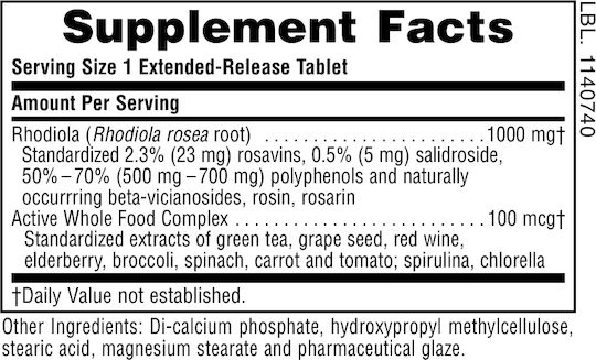 Nature's Plus Herbal Actives Rhodiola Extended Release 1000mg 30 Tablets