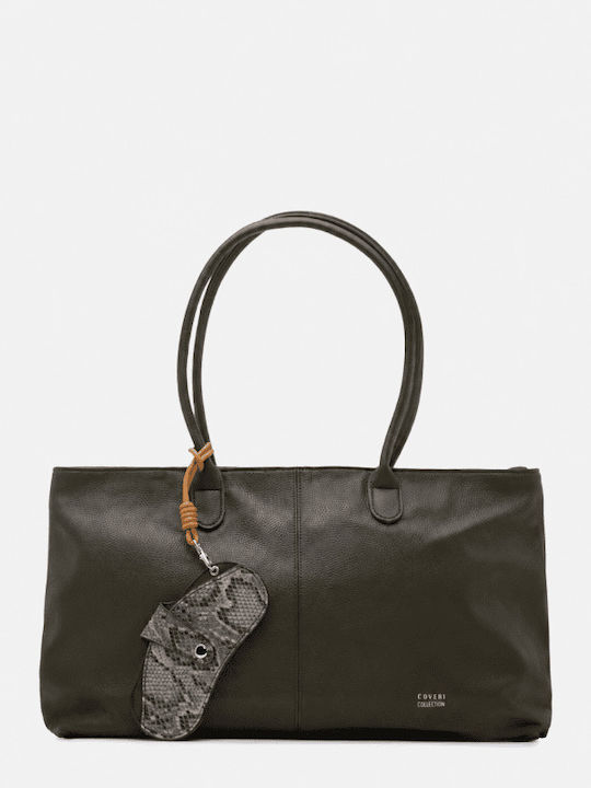 Khakifarbene Damen Schulter- und Handtasche aus Stoff