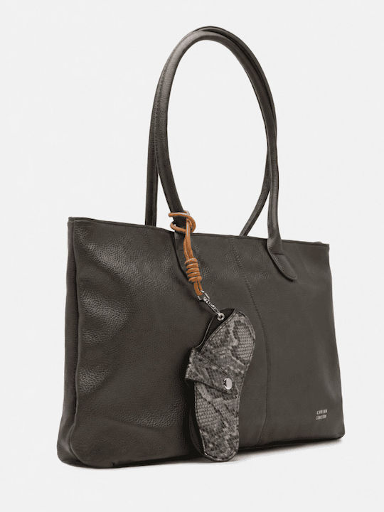 Khakifarbene Damen Schulter- und Handtasche aus Stoff