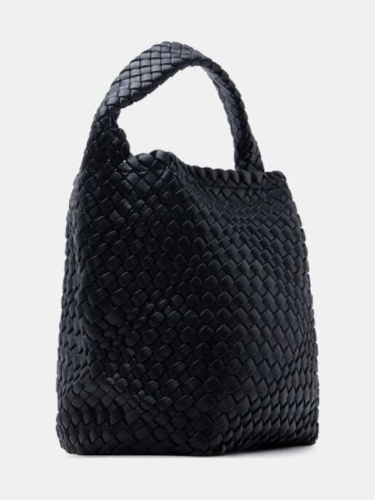 Schwarze Damen-Schultertasche aus Stoff