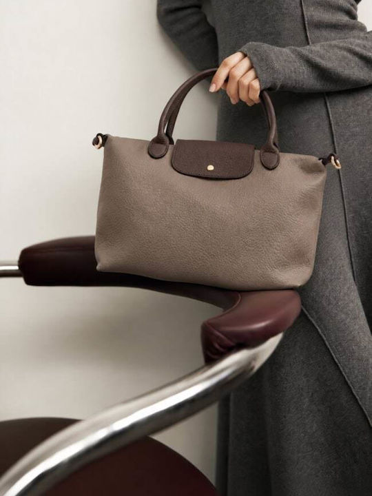 Beige-dunkle Damen-Schulter-/Handtasche aus Stoff