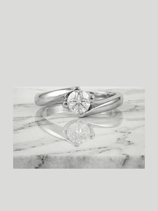 Single Stone Ring in 14K White Gold with Synthetic Diamond