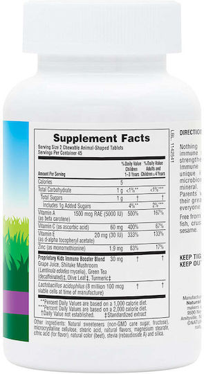 Nature's Plus Animal Parade Kids Immune Booster Multivitamină cu Aromă de Fructe de Pădure Tropicale 90 de Tablete Masticabile