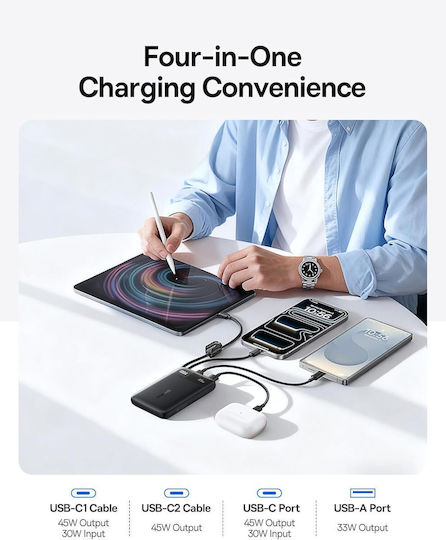 Baseus EnerFill FC11 Външна батерия 10000mAh 45W с USB-A порт и USB-C порт Power Delivery / Quick Charge Черна
