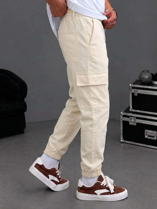 Men's Cargo Trousers Regular Fit Ecru