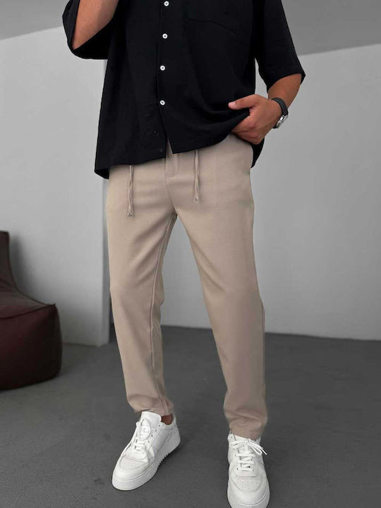 Men's Beige Loose Fit Trousers
