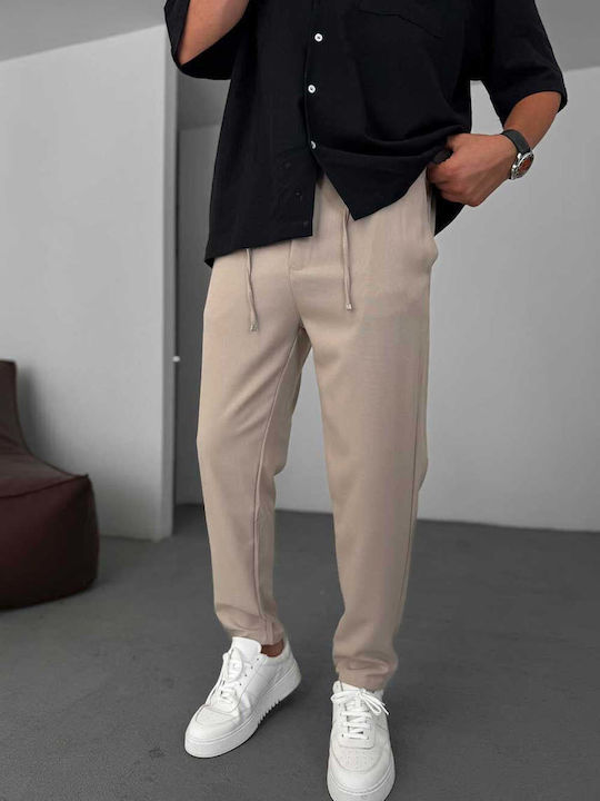 Men's Beige Loose Fit Trousers