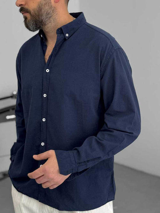 Long Sleeve Linen Shirt in a Relaxed Fit Dark Blue