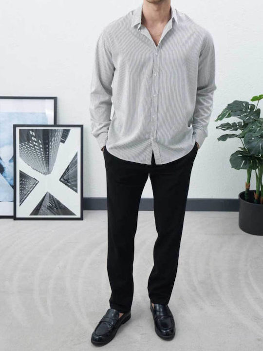 Long-Sleeve Shirt in a Slim Fit, Striped Ecru