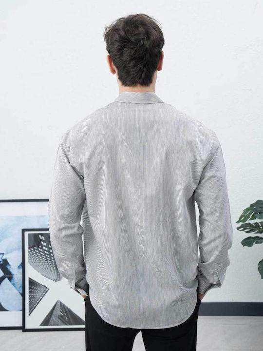 Long-Sleeve Shirt in a Slim Fit, Striped Ecru