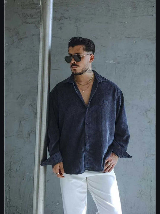 Long-Sleeve Corduroy Shirt in a Relaxed Fit Blue